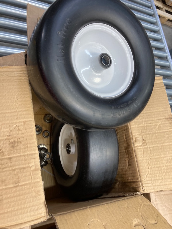 Photo 3 of 13x5.00-6 Flat Free Lawn Mower Tire and Wheel with 3/4" & 5/8" Bearing, Zero Turn Mower Front Solid Tire Assembly for Commercial Grade Lawn, Garden Turf, 3.25"-6.9" Centered Hub (13x5.00-6)