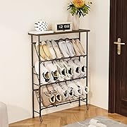 Photo 1 of JZM Shoe Rack Storage, Narrow 4 tier Metal Shoe Storage Shelf, Free Standing Shoe Racks, Space Saving Shoe Rack Organizer for Entryway, Hallway, Bedroom, Living Room(12-16 Pair) Grey