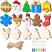 Photo 1 of 100 Pcs Wooden Hanging Ornaments with 8 Colored Pens, Unfinished Wood Ornaments Bulk for Kids Make Your Own Craft, Coloring Ornament Gifts for Xmas DIY Tree Decor Party Supplies