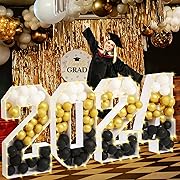 Photo 1 of 2024 Graduation Party Decorations 2.5ft Large Marquee Light up Number Frame Kit 150 Balloon Precut Mosaic Board (Gold, Black, White, 2024 Style)