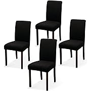 Photo 1 of  4 Pack Jacquard Dining Chair Covers, Stretch Armless Chair Slipcover for Dining Room Seat Cushion, Spandex Kitchen Parson Chair Protector Cover, Removable & Washable, Jacquard Black