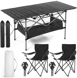 Photo 1 of ***SCRATCHES ON THE TABLE*** Purpeak 3 Pcs Folding Camping Chairs with Camp Table Portable Lawn Chairs Lightweight Beach Chairs Outdoor Collapsible Chair with Mesh Cup Holder for Travel Outside Camp Beach Fishing Sports (Black)