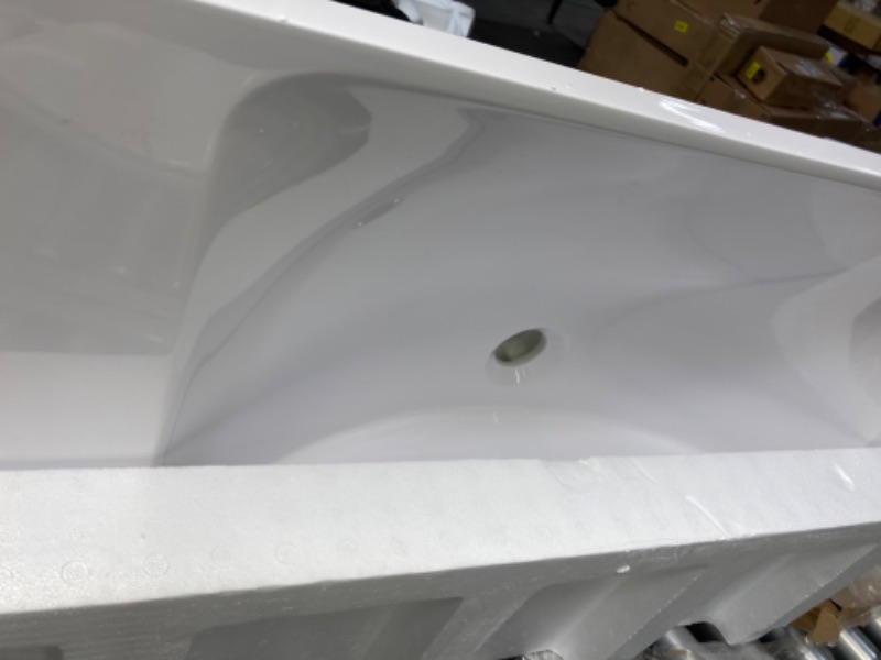 Photo 2 of 36" Rectangular Inset Bathroom Sink Countertop White Ceramic Semi-Inset Vanity Top with Wide Faucet 3-Faucet Holes and Drain?Easy to Clean?White White 36" Rectangular Inset Bathroom Sink Countertop