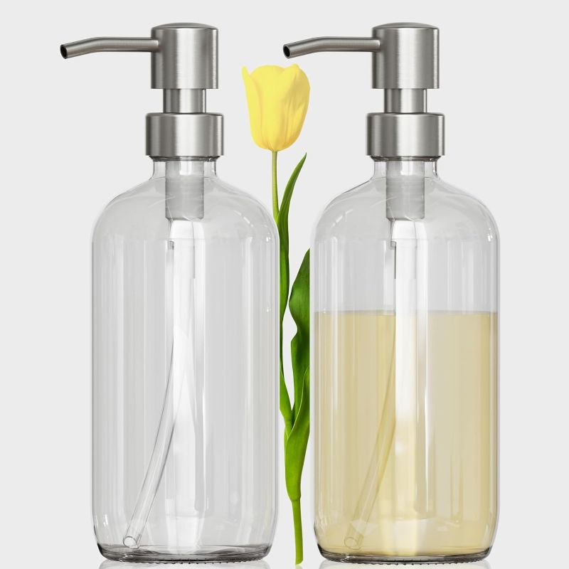 Photo 1 of AmazerBath Soap Dispenser, 2 Pack Glass Soap Dispenser with Pump Stainless Steel, Soap Dispenser Bathroom, 17OZ Hand Soap Dispenser, Dish Soap Dispenser Kitchen, Clear Soap Dispenser