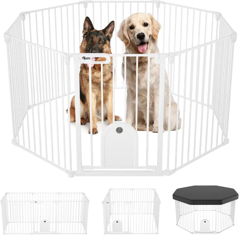 Photo 1 of 
Ownpets Dog Playpen Extra Wide Dog Gate with Small Cat Door, Foldable Heavy Duty Metal Play Yard Pet Safety Fence 8 Panels 29" Tall Indoor Outdoor Dog Pen, Includes Top Cover