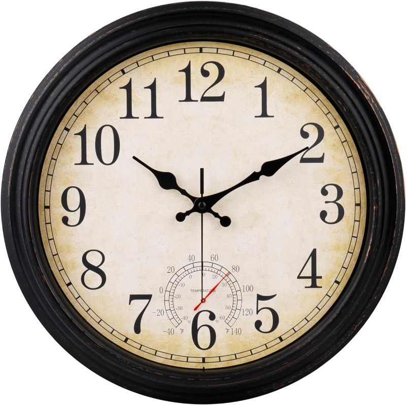 Photo 1 of ***(PARTS ONLY)***
Outdoor Clock 16 Inch Large Wall Clocks Waterproof with Thermometer for Living Room Patio Pool Garden (Bronze)