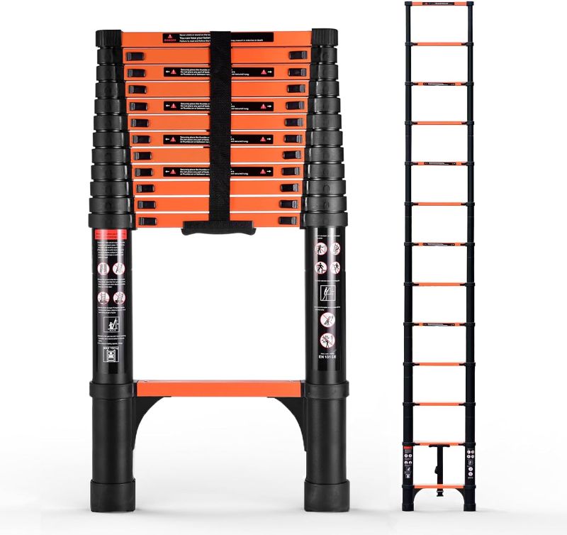 Photo 1 of 16.5FT Telescoping Ladder, Portable Extension Folding Ladder, Multi-Purpose Compact Ladder for Household or Outdoor Work, 330lbs Max Capacity