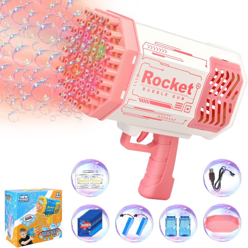 Photo 1 of Bazooka Bubble Blaster Gun with 2 Batteries,Rocket Bubble Machine Blower,Birthday Gift for Girls Kids,Bubble Maker Toys for Party Wedding(Pink)