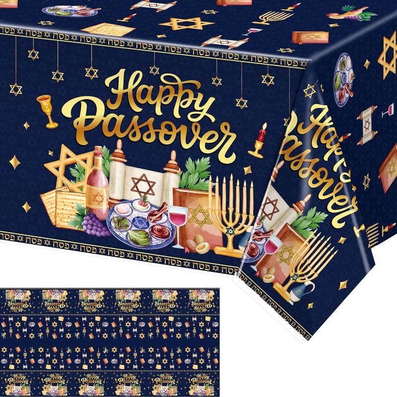 Photo 1 of 3 Pieces Passover Tablecloth, Passover Decorations, 108 * 54 Inches Waterproof Plastic Passover Table Cloth, Happy Passover Decor for Passover, Passover Decorations Table Cover 2 pack 