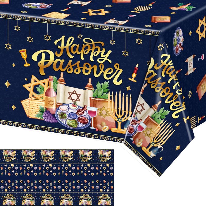 Photo 1 of 3 Pieces Passover Tablecloth, Passover Decorations, 108 * 54 Inches Waterproof Plastic Passover Table Cloth, Happy Passover Decor for Passover, Passover Decorations Table Cover pack 3 