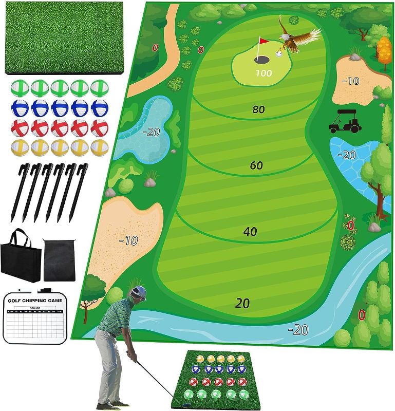 Photo 1 of Golf Chipping Game Mat 6x5 FT Golf Practice Mats Set Sticky Balls Hitting Training Turf Indoor Outdoor for Family Adults Kids Backyard Party