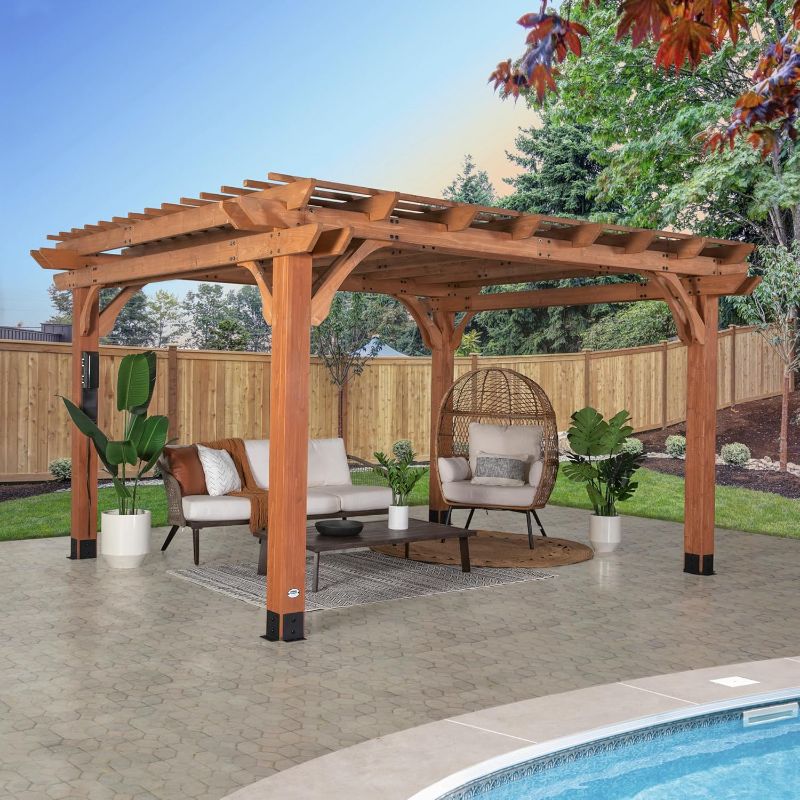 Photo 1 of ** ALL THREE BOXES ARE HERE BUT UNSURE IF ALL PIECES FOR EACH BOX IS THERE **
Backyard Discovery Beaumont 14x12 ft All Cedar Wood Pergola, Durable, Quality Supported Structure, Snow and Wind Supported, Rot Resistant, Backyard, Deck, Garden, Patio, Outdoor