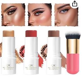 Photo 1 of ***SEE NOTES888  Contour Stick, 3 Pcs Highlighter Stick Bronzer Stick Blush Stick, Non-Greasy Cream Contour, Long Lasting Blush for Cheeks, Create a Lightweight Makeup, Contour Brush Complimentary (MEDIUM)
