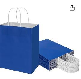 Photo 1 of 25 Pack 8x4.75x10 Inch Medium Light Blue Kraft Paper Bags with Handles Bulk, Toovip Gift Wrap Bags for Favor Grocery Retail Party Birthday Shopping Business Goody Craft Merchandise Take Out Bags sacks 