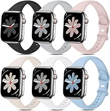 Photo 1 of (2PACK) 6 Pack Bands Compatible with Apple Watch Slim Skinny Thin Band 38mm 40mm 41mm 42mm 44mm 45mm 49mm, Soft Silicone Sport Wristbands Replacement Strap for iWatch Ultra 2 Ultra SE Series 9 8 7 6 5 4 3 2 1 for Women Men