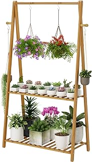 Photo 1 of Brand: Generic
GRAFFY 3-Tier Hanging Plant Stand, Wooden Folding Plant Organizer w/3 Display Racks & Adjustable Hanging Bar, Plant Flower Rack for Balcony Patio Garden Bathroom Home Office