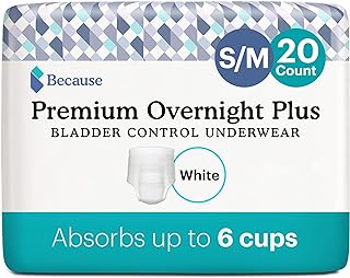 Photo 1 of Because Overnight Absorbency Pull Ups - Adult Disposable Incontinence Underwear, Extra Absorbent Nighttime Pull Ups for Men and Women, White, Small/Medium, 20 Count