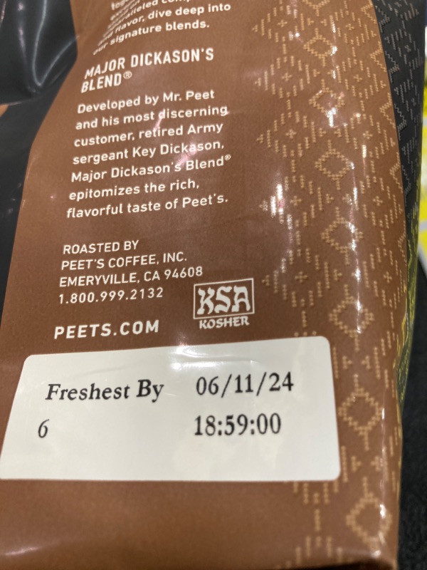 Photo 3 of ***FRESHEST BY 6/11/2024*** Peet's Major Dickason's Blend Ground Dark Roast Coffee, 10.5 oz Bag Major Dickason's Blend 10.5 Ounce (Pack of 1)