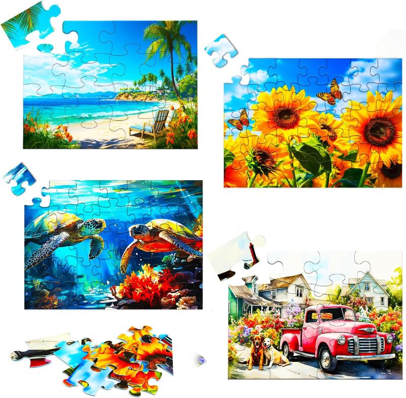 Photo 1 of 4 Packs Large Piece Puzzle for Seniors - 4 Style Dementia 16 & 35 Dementia Puzzles for Elderly, Alzheimer’s Puzzles Memory Cognitive Games for Elderly, Easy Puzzle Activities for Adults Garden?Succulent, Fruit, Water Scenery