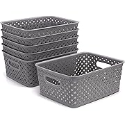 Photo 1 of  6 Pack Small Storage Baskets with Handles, Decorative Woven Pattern, Versatile and Stylish Organizers for Home, BPA Free Plastic Bins