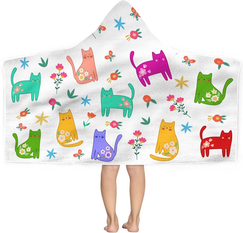 Photo 1 of 
Hexagram Summer Bright Hooded Beach Towel, Cat Lover Kids Poncho Towel for Boys Girls, Quick Dry 30''x50” Bath Towel for Pool Swiming Boys Gifts