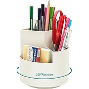 Photo 1 of  Pencil Pen Holder, Desk Organizers 3 Slots 360-Degree Rotating Pen Holder for Desktop Storage Stationery Supplies Organizer, Home, Office, School, Kids, White