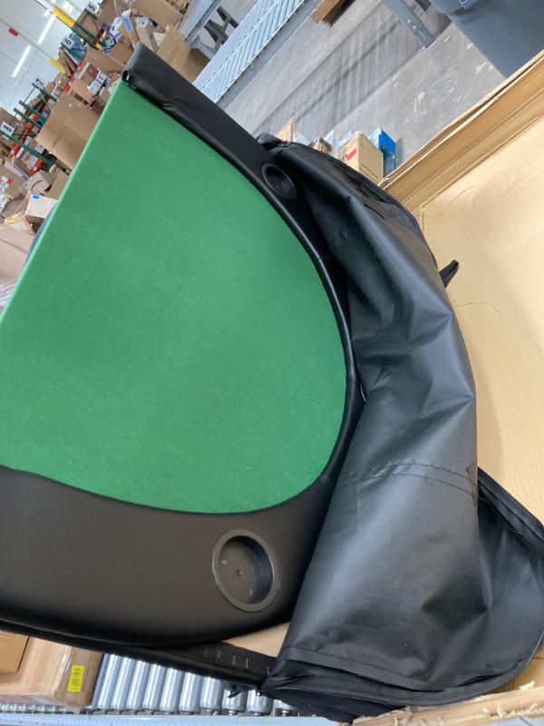 Photo 2 of  green color 84" Tri Fold Folding Poker Padded Table Top with 10 Cupholders, Anti Slip Felt Top Table Mat Game Board and Carrying Bag for 10 Player Family Game 