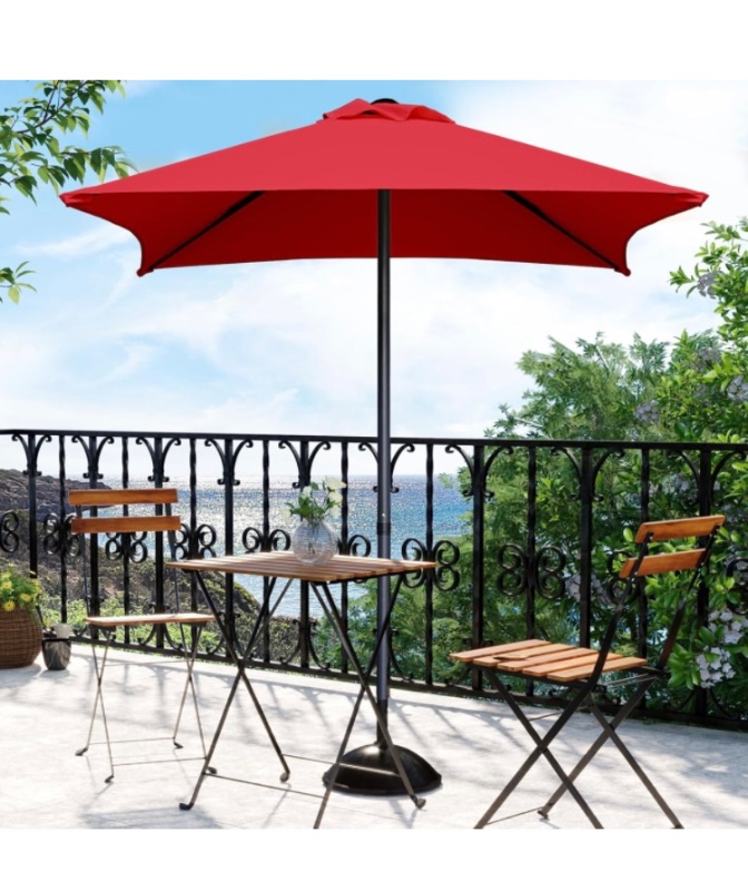 Photo 1 of 4.9 ft Patio Umbrella - Outdoor Table Umbrella with 4 Reinforced Ribs, UV Protection & Waterproof Market Umbrella for Garden, Lawn, Deck, Backyard, Pool