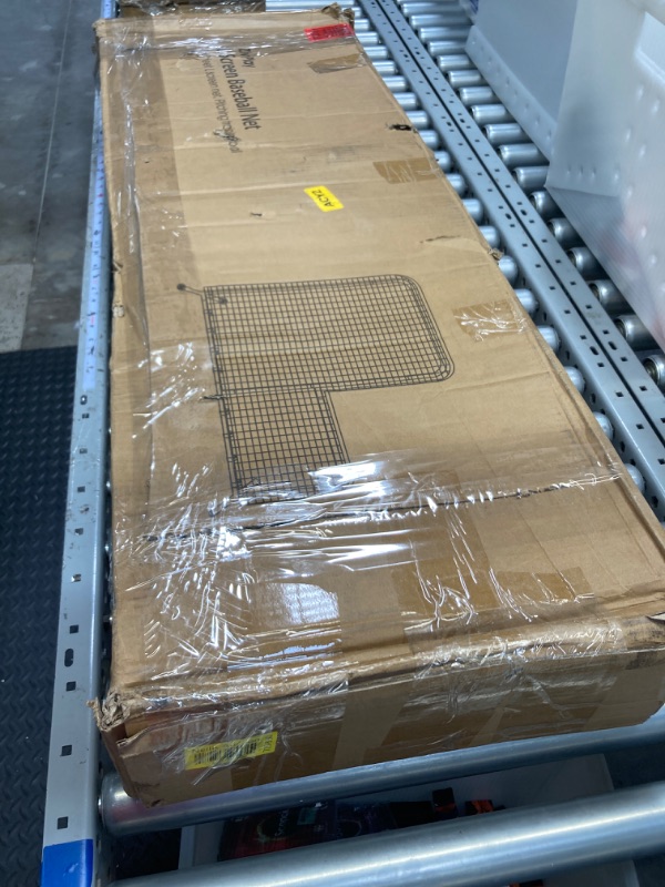 Photo 1 of ***USED, SMALL DENT ON PIPE*** Portable L Screen Baseball for Batting Cage 7x7 ft Pitching Screen Guard with Rubber Wheels Pitch Training Ball Accessory and Double Layer Baseball L Screen Pitching Net Protector for Pitcher Safety