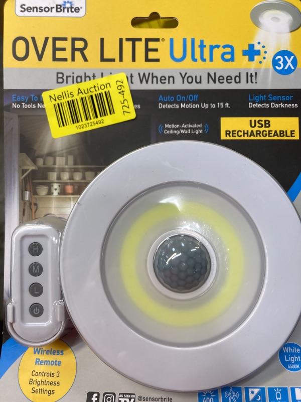 Photo 1 of Sensor Brite Overlite Ultra+ Rechargeable: Remote Control Ceiling/Wall LED Light with Adjustable Brightness, Motion Activated, Stick Anywhere, Battery-Operated Overhead LED Light Overlite Ultra Rechargeable