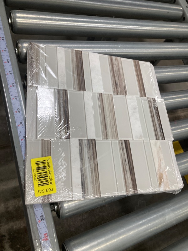 Photo 1 of Xpress Mosaix Peel 'N Stick Daphne White 12 in. x 12 in. Glass/Marble Straight Stack Mosaic Tile (0.89 sq. ft./Each)