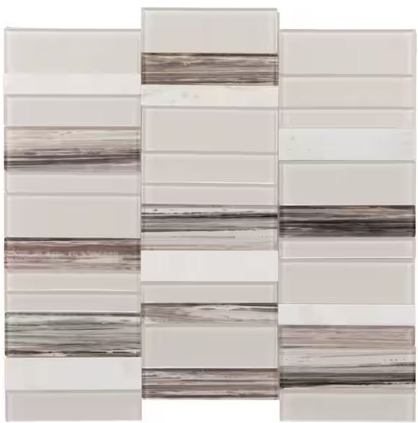 Photo 1 of 15 pack Xpress Mosaix Peel 'N Stick Daphne White 12 in. x 12 in. Glass/Marble Straight Stack Mosaic Tile (0.89 sq. ft./Each)