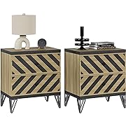 Photo 1 of ***(ONLY 1)***
SICOTAS Large Night Stand - Modern Bedside Table Wide Nightstands with 2 Herringbone Decor Drawers, Sturdy Metal Legs, Wood Accent End Table for Bedroom