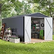 Photo 1 of  Outdoor Storage Shed, Large Metal Tool Sheds with Updated Frame Structure and Lockable Doors, Garden Shed for Backyard Garden Patio Lawn Grey missing box 2 of 4