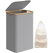 Photo 1 of  Laundry Hamper with Lid, Large Laundry Basket, 23.8 Gallons (90L), Removable Mesh Liner, Bamboo Handles, Collapsible, 16.5 x 12.6 x 27.8 Inches, Dove Gray ULCB509G01