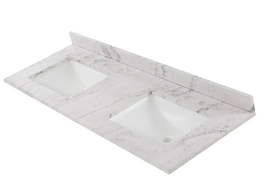 Photo 1 of 61 in. W x 22 in. D Cultured Marble White Rectangular Double Sink Vanity Top in Lunar
