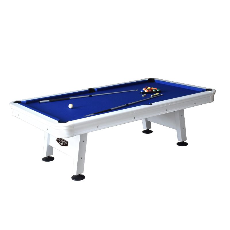 Photo 1 of ***ONE POCKET DAMAGED, MISSING LEGS*** Hathaway Alpine 8-ft Outdoor Pool Table with Aluminum Frame and Waterproof, UV-Resistant Felt - Includes Accessories, White