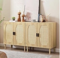 Photo 1 of Brand: ROCKINGRUN
Set of 2 Sideboard Storage Cabinet with Handmade Natural Rattan Doors, Buffet Kitchen Storage Cabinet, Cupboard Console Table, Accent Cabinet for Living Room, Hallway, Dining Room