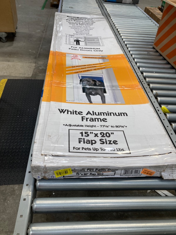 Photo 1 of Ideal Pet Products Aluminum Pet Patio Door, Adjustable Height 77-5/8" to 80-3/8", 15" x 20" Flap Size, White White 15" x 20" Flap Size