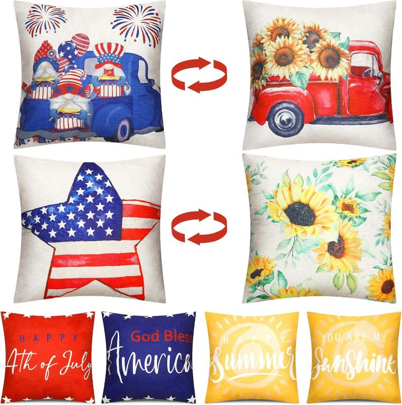 Photo 1 of 
4 Pcs 4th of July Decorations Pillow Covers 18x18 Double Sided Summer Sunflower Star Patriotic American Flag Throw Pillow Cover Cushion Cover Decorative...