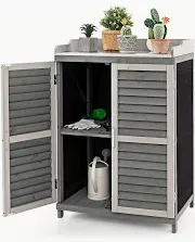 Photo 1 of 
Costway Outdoor Potting Bench Table, Garden Storage Cabinet with Metal Tabletop