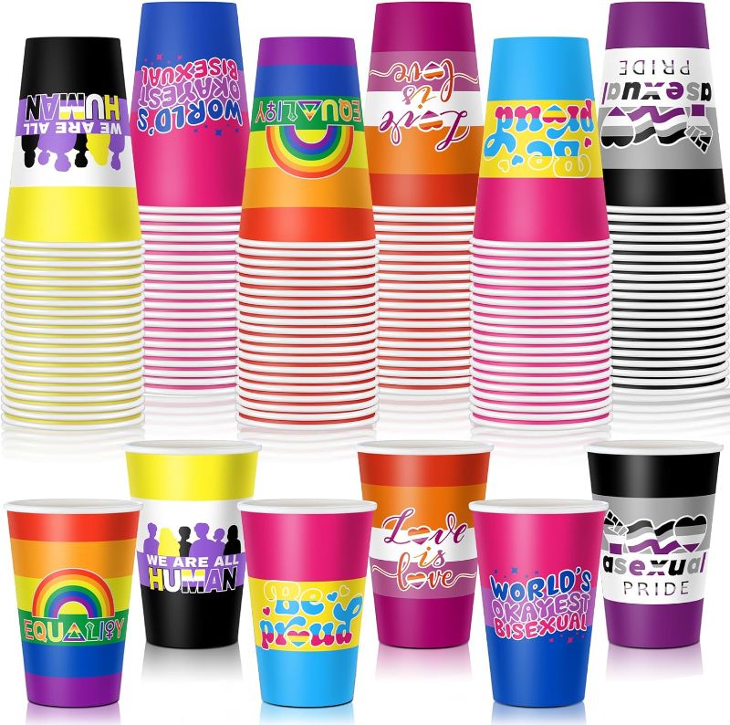 Photo 1 of  120 Pcs 16oz Rainbow Pride Plastic Cups, 6 Mixed Disposable Pride Cups with Rainbow, Pansexual, Lesbian, Bisexual, Non Binary, and Asexual Design for LGBTQ Rainbow Party Supplies https://a.co/d/ctyqWs7