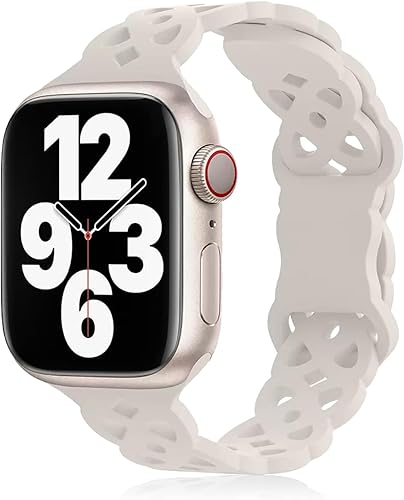 Photo 1 of  Lace Silicone Band Compatible with Apple Watch Band 40mm 44mm 38mm 41mm 45mm 42mm 49m for Women,Hollow-out Sport Strap Soft Breathable Wristbands for iWatch Series 9,Ultra,SE,8 7 6 5 4 3 2 1 ---3PCS 