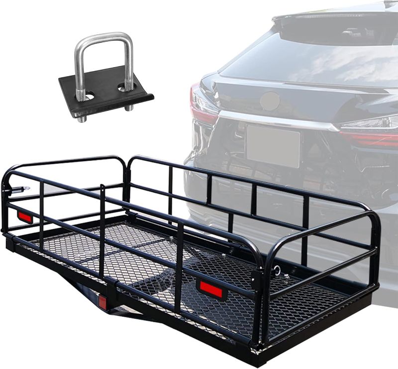 Photo 1 of 500 Lbs Heavy Duty Hitch Mount Cargo Carrier 60" x 24" x 14.4" Folding Cargo Rack Rear Luggage Basket Fits 2" Receiver for Car SUV Camping Traveling
