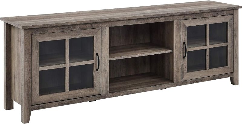 Photo 1 of * UNNKOWN IF IITS WHAT YOU SEE *Walker Edison Portsmouth Classic 2 Glass Door TV Stand for TVs up to 80 Inches, 70 Inch, Grey Wash