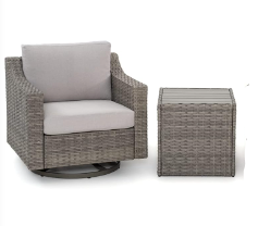 Photo 1 of HAPPATIO Patio Chairs 360-Degree Swivel Outdoor Chair, 2 Piece Wicker Patio Bistro Set with Comfortable Cushions and Sturdy Rattan Table for Yard, Porch, Balcony(Grey)
