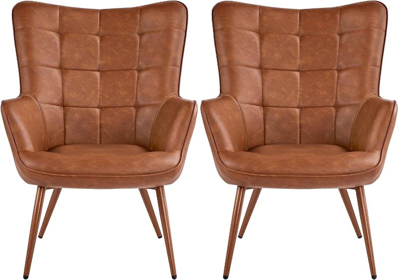 Photo 1 of ***ONLY ONE CHAIR***aheetech PU Leather Armchair, Modern Accent Chair High Back, Vintage MidCentury Sofa Chairs with Oversized Padded and Strong Structure for Living Room/Bedroom/Office, Brown, 1 pcs