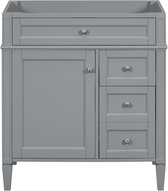 Photo 1 of 30" Bathroom Vanity Without Sink, Wood Under Sink Bathroom Cabinet with 3 Drawers,1 Doors and Adjustable Shelf, Modern Pedestal Sink Bathroom Vanity Cabinet Grey