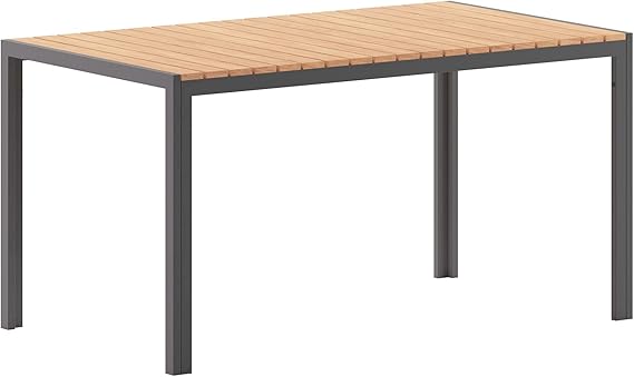 Photo 4 of Flash Furniture Finch Commercial Grade Outdoor Dining Table 55" x 31" with Faux Teak Poly Slats and Metal Frame, Natural/Gray