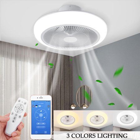 Photo 1 of 18in Indoor Ceiling Fan with Light Remote & APP Control 3 Colors Lighting and 6 Wind Speeds Enclosed Bladeless Ceiling Fan Timing Setting